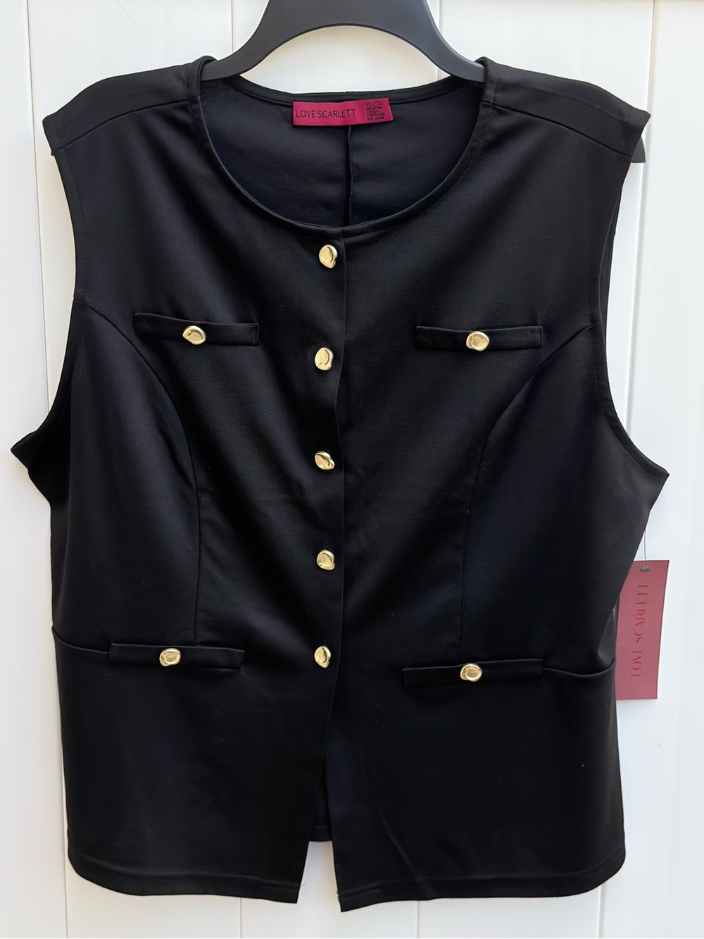 NWT Love Scarlett Black Sleeveless Gold Button Top/Tunic Vest X-LARGE